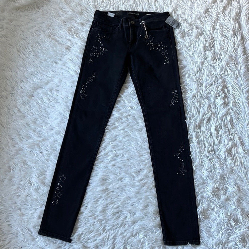 Mavi Adriana Mid rise Super Skinny Jeans black with silver star prints size 27